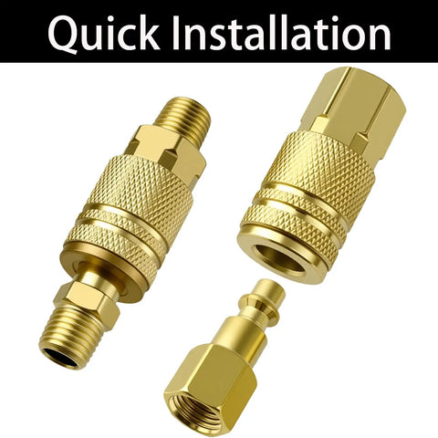 Beefy 1/4 Inch NPT Brass Quick Connect Fittings Set For Air Compressors And Pneumatic Tools, Universal 1/4 FNPT Female Couplers And Plugs