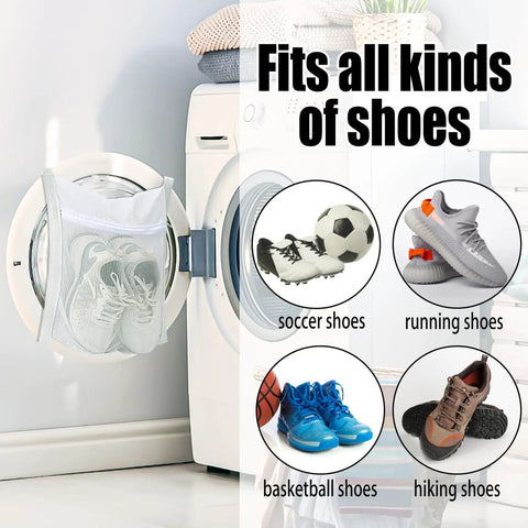 Durable Sneaker Laundry Bag With Zipper And Straps holding shoes in washing machine, fits all kinds of shoes