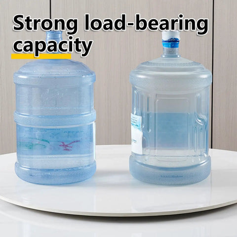 24 Inch Round Marble Lazy Susan Turntable With Tempered Glass Cover Easy To Clean And Spin in use with water bottles displaying load capacity