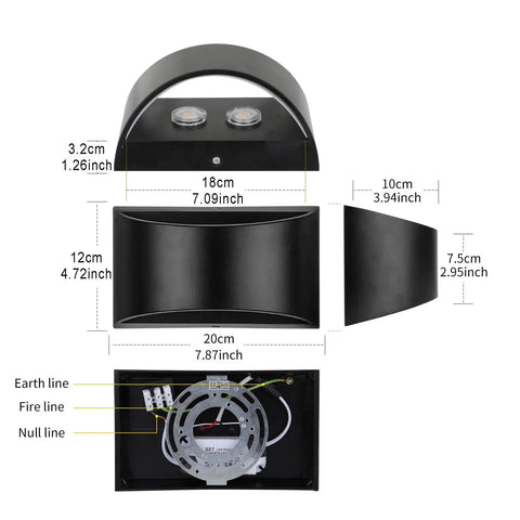 Modern Led Wall Sconce Set Of 2 With Up And Down Lighting Hardwired Indoor Black Wall Mount Lamps product dimensions and wiring diagram