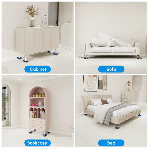 Heavy Duty Furniture Sliders With Wheels For 700 Lbs Load, 4 Metal Sliders With Anti Slip Pads And Brakes under furniture