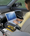 Top Shelf 500 Watt Car Power Inverter With Dual 120V Outlets And Usb Charging Ports used in vehicle to charge laptop.