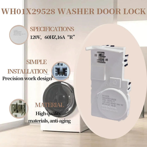 Easy Install Washer Door Lock For Front Load Machines, Compatible Lid Switch Repair Kit, No Fuss Replacement That Fits GFW510SCN0WW And Other Front Load Models, Durable, Secure Lock For Quiet Laundry Days, white plastic