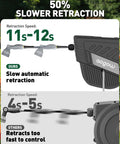Wall Mount Retractable Garden Hose Reel With One Half Inch By One Hundred Foot Hose, Slow Auto Rewind, comparison of retraction speed