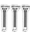 Three silver adjustable wrenches from Tiny But Mighty Mini Multitool Wrench Set 3 Piece Compact Zinc Aluminum EDC Bottle Opener For Camping Hiking Travel And Everyday Carry Adjustable Wrench And Bottle Opener All In One Get It Done On The Go displayed on a white background