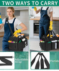 Person using Wearable Cleaning Caddy Bag Pro Grade With Adjustable Shoulder Strap Large Capacity Organizer Black