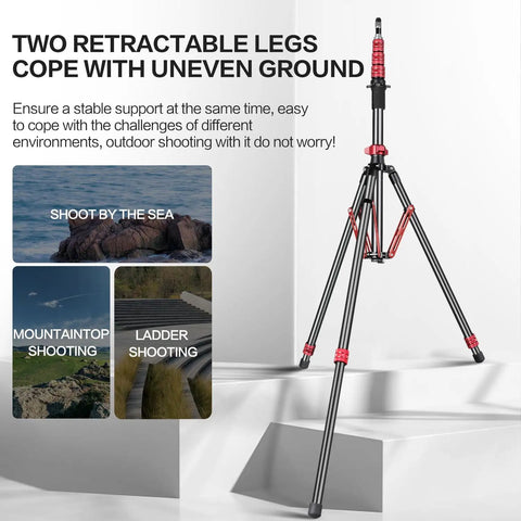 Pro Grade Aluminum Light Stand and Tripod for Photography Adjustable 24 to 102 Inches with retractable legs on steps