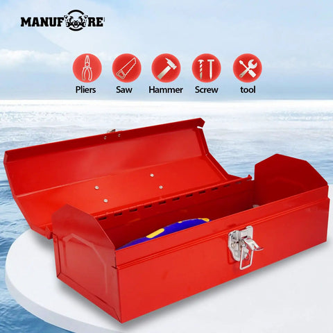 Rugged 14 Inch Metal Tool Box With Heavy Duty Carry Handle For Backyard Bosses And Handyman Heroes To Lock Up Pliers Hammers Screwdrivers And All Your Yard Work Stash Inside A No Frills Lightweight Chest Crafted To Outlast Rough Days