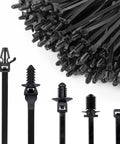 Universal Nylon Cable Tie Buckle Clips Kit 160 Pcs Self Locking Zip Ties With Push Pin Anchors, front view of assorted ties.