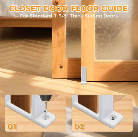 Four Pack Closet Door Floor Guides For Floor Sliding Doors Fits One And Three Eighths Inch Thick White With Eight Screws Durable ABS Material Waterproof And Wear Resistant Ideal For Cloakrooms Bathrooms And Kitchens