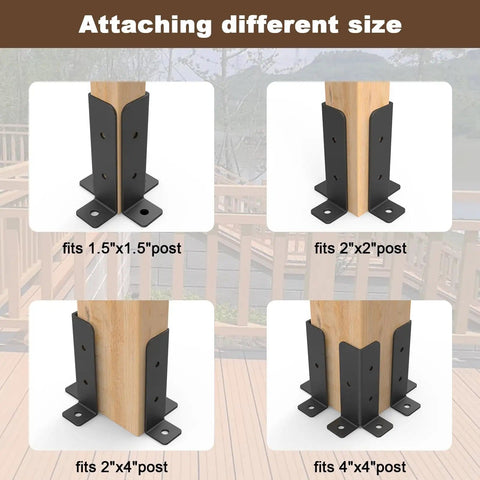 Adjustable Deck Post Anchor Brackets Kit Fits 1.5x1.5, 2x2, 2x4, 4x4 Posts Heavy Duty Half Column Base installation examples
