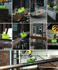 Heavy Duty Magnetic Lifter with Release Handle Permanent Lifting Magnet for Steel Plates and Scrap Metals 2204 Lb Capacity shown lifting various steel pieces in an industrial setting.