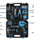 12V Cordless Drill Kit With LED Light, 146 Piece Do It All Home Tool Set For DIYers, Homeowners, And Handymen in a black case