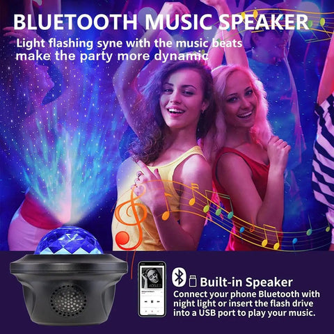 Dope Galaxy Projector With 20 Lighting Effects Large Projection Area Up To 30X30Ft Bluetooth Music Speaker in party setting