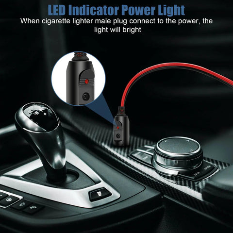 Hot Ride Ready 2 Pack DC 12V Cigarette Lighter Adapter Kits With 10A And 15A Fuses Built In Plus Protective Sleeves Using Solid Copper For Tough Vehicle Electronics That Won't Fail You, black LED plug in car interior