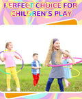 Children playing with 12 Piece Toy Hoop Set For Kids And Teens Adjustable Detachable Exercise Rings, colorful hoops outdoors.