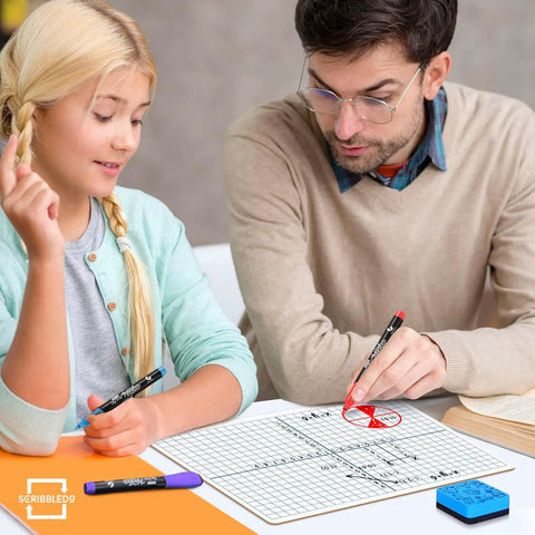 Teacher and student using Dry Erase XY Axis Graph Lap Boards 9 By 12 Inches for Student and Classroom Use, erasers included.