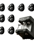 Self Adhesive Mini Caster Wheels For Appliances 8 Pack, Appliance Rollers For Coffee Makers, Air Fryers, Blenders, And Storage Boxes, Easy Front Access And Space Saving On Countertop shown with coffee maker