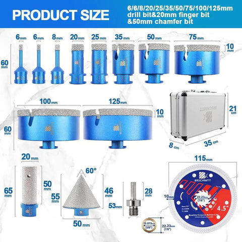 Pro Grade Heavy Duty Diamond Core Drill Bit Set For Porcelain Tile Ceramic Marble Granite With Tile Hole Saw Kit