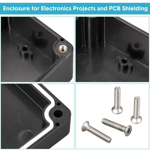 8 Pieces Waterproof Plastic Junction Boxes For Outdoor Electrical Projects Durable Outdoor Enclosure Boxes 3.94 x 2.68 x 1.97 Inches Black Includes Rubber Washers And Screws For Quick No Fuss Setup, black box interior and screws