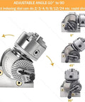 Built Like A Tank 3 Jaw Chuck Rotary Indexing Head Kit For CNC Mill showing adjustable angles from 0° to 90° with indexing dial.