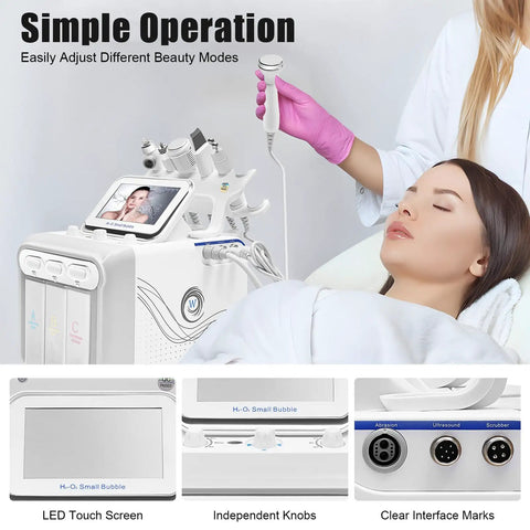 Person using 6 in 1 Hydrogen Oxygen Facial Machine for Deep Cleansing Hydration Blackhead Removal Skin Lifting Whitening Rejuvenation