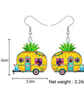 Lightweight Acrylic Truck Van Camper Earrings With Dope Double Sided Print, Pineapple Dangle Jewelry For Women, Hypoallergenic Nickel Free Camping Gift For RV Lovers And Travel Enthusiasts