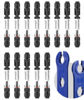 32 Piece MC4 Solar Panel Connectors Set With 16 Male And Female Pairs Plus 2 Wrenches IP67 Waterproof Handles Up To 1000 Volts And 30 Amps