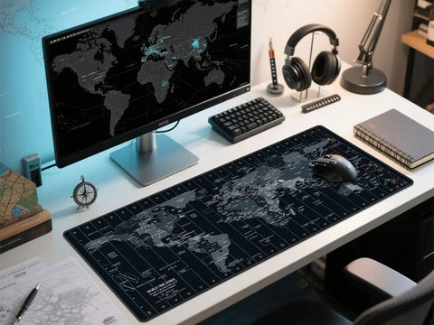World Map XXL Mouse Pad 35.4 By 15.7 Inch With Non Slip Rubber Base And Stitched Edges Beast Desk Mat in office setup