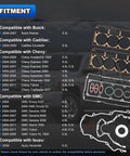 All In One Full Cylinder Head Gasket Kit For 4.8L And 5.3L V8 Trucks And SUVs Like Silverado Tahoe Suburban Express Sierra Savana Yukon And Buick Escalade Replacement, showing gaskets and seals.