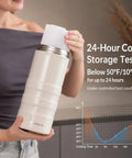Insulated Stainless Steel Breast Milk Cooler With Cool Gel Ring Keeps Your Milk Ice Cold On The Go For Busy Mamas Who Hate Spills And Lukewarm Bottles, shown in use during a cold storage test.