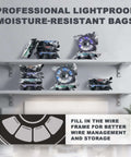 Vacuum Sealed 3D Printing Filament Kit With 20 Lightproof Bags And Vacuum Pump, stacks of moisture-resistant bags on shelves