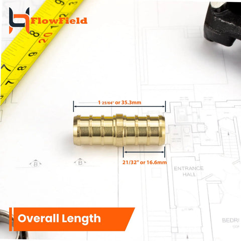 Half Inch PEX B Brass Fittings Set With Drop Ear Elbows Tees And Couplings For Plumbing Includes 5 Brass Elbows And 10 Stainless Cinch Clamps For DIY Ready Easy PEX Installation, brass fitting with tape measure and blueprint background