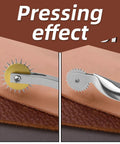 Two Pack Tracing Wheel Set With Wooden Handles Pro Perforator Tools demonstrating pressing effect on leather and fabric