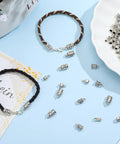 100 Pcs Cord End Caps Jewelry Making Kit with Five Styles in Antique Silver Alloy Tips Plus Lobster Clasps And Jump Rings