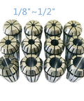 12 Piece ER20 Collets Set One Eighth To One Half Inch High Precision For CNC Milling Drilling Engraving And Spindle Machines Pro Grade Spring Steel Construction arranged