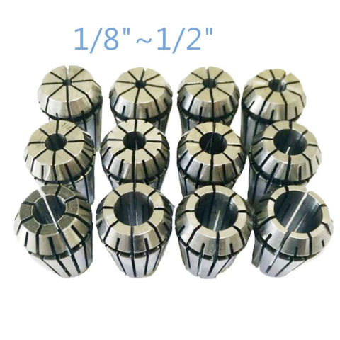 12 Piece ER20 Collets Set One Eighth To One Half Inch High Precision For CNC Milling Drilling Engraving And Spindle Machines Pro Grade Spring Steel Construction arranged