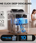 Sweet Crunchy Nugget Ice Maker For Countertop whips up thirty five pounds soft chewable pellet ice daily showing clear water flow and cleaning features.