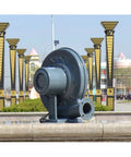 Hardcore 750W Commercial Air Blower With Rock Solid Copper Motor Boss Level High Velocity Floor Fan side view on stand outdoors.