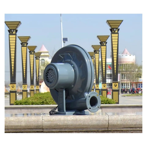 Hardcore 750W Commercial Air Blower With Rock Solid Copper Motor Boss Level High Velocity Floor Fan side view on stand outdoors.