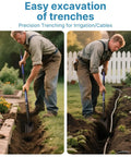 Man using Heavy Duty 4 Inch Trench Shovel With Blue Fiberglass Handle For Narrow Trenching And Digging In Rocky Soil