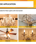 Wide application of 25 Watt E12 LED Candle Bulbs Dimmable 2700K Soft Warm White CA10 Flame Tip Chandelier Light Bulbs 90 Plus CRI 200 Lumens UL Listed 12 Pack in chandeliers, pendant lights, ceiling fans, and wall sconces.