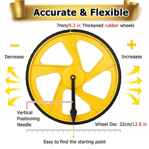 MZZKFC 3.3ft Foldable Mechanical Hand Push Distance Roller Wheel with thick rubber wheels and vertical positioning needle.