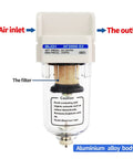 One Quarter Inch NPT Shop-Ready Air Line Dryer For Compressor With 5 Micron Brass Filter, Poly Bowl, Manual Drain, Front View