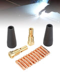 Gasless Flux Core Nozzle Tips Kit For Mig Welders, 15 Piece Set With 0.039 Inch Electrodes, visible components include black nozzles and copper tips