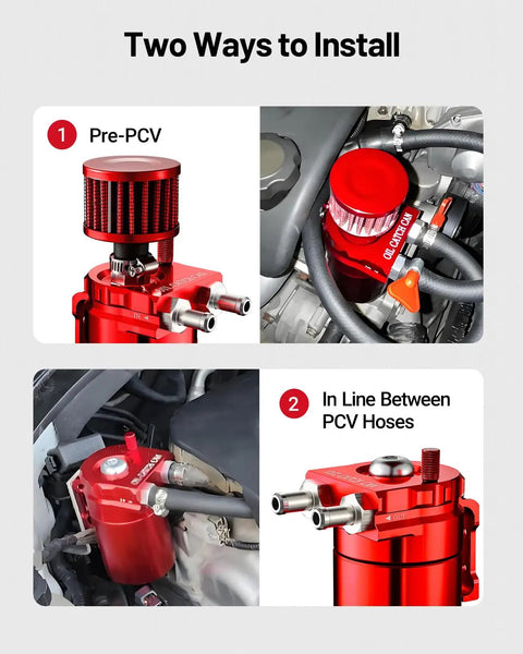 Mean Street Ready Universal Baffled Oil Catch Can With Quick Swap Breather Filter 300 Ml Aluminum Air Oil Separator installation guide images.