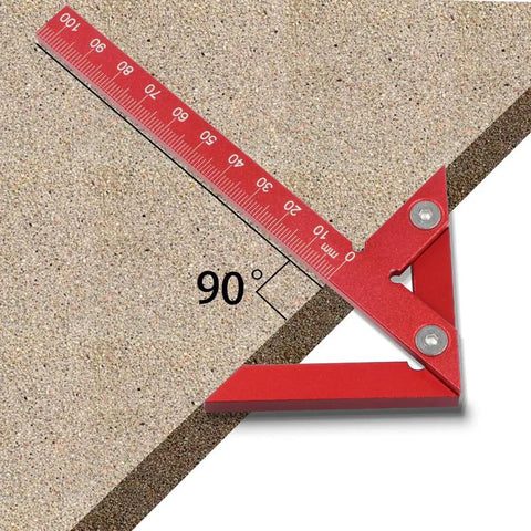 Red Aluminum Alloy Center Positioning Ruler Pro Grade For 45 90 Degree Right Angles And Centerline Marking High Precision Metric Arrow Tool Multi Function Layout Guide For Accurate Scribing Durable Anodized And Wear Resistant Construction. 150mm red aluminum 90° layout ruler for angle marking