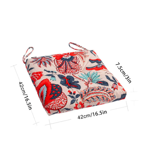 2 Pack Outdoor Indoor Wicker Patio Seat Cushions With Ties For Dining Chairs 17 X 17 Inches Blue And Red Leaves Soft Polyester Washable Cushion Pad