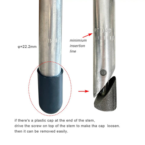 Ride-Ready Gooseneck Bike Stem Aluminum Alloy For 22.2mm Fork Tube And 25.4mm Handlebar, shown with insertion line and cap removed