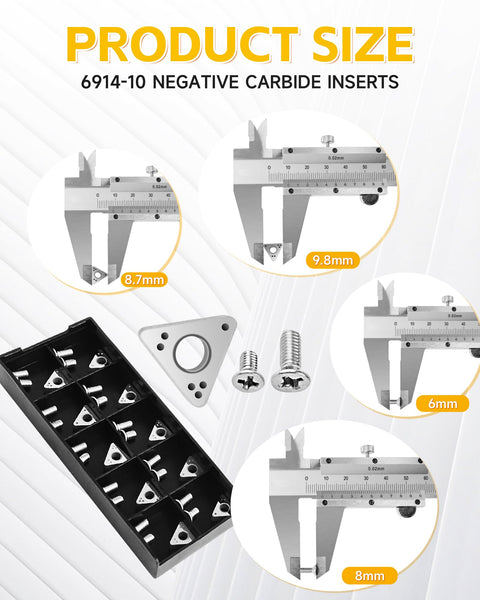 10 Pack Negative Rake Carbide Brake Lathe Inserts Compatible With Ammco Replacement Cutter Inserts With M3 6mm And 8mm Screws